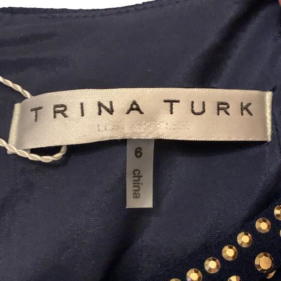 Trina Turk Shiraz Womens Shift Dress NWT Navy Blue Sz 6 Embellished Long Sleeve - Picture 3 of 16